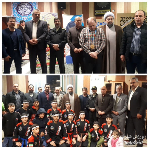 عکس/ اهدای مدل طلای مسابقات اورآسیا به خانواده شهید مدافع حرم «عباس آبیاری»